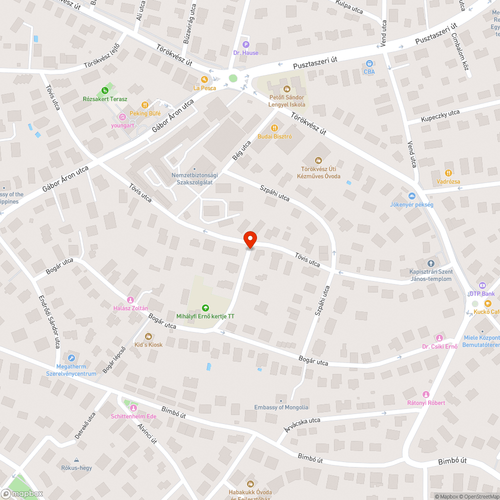 Tövis utca-Mák utca sarok parkolás bejelentés helye