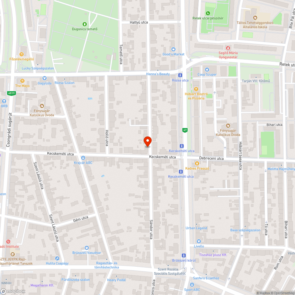 Kivágott fa - Sándor utca 28/a. Kecskeméti utca felől! bejelentés helye