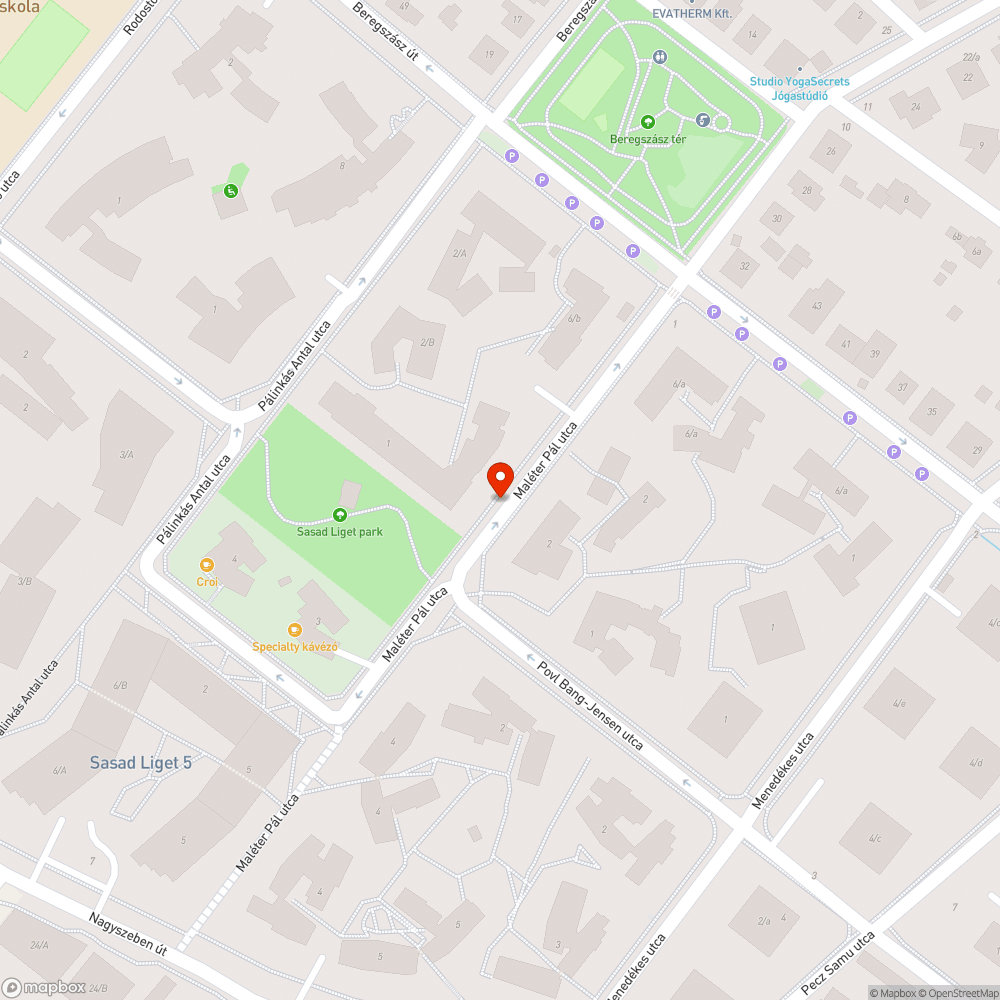 Maléter Pál utca "zöld" szigetek a parkoló autók között bejelentés helye