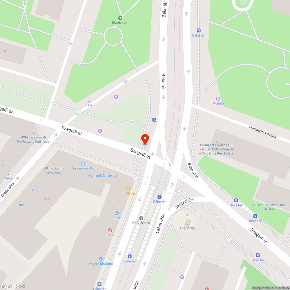 Széttört a sarok Béke téren a kerékpárút mellett bejelentés helye