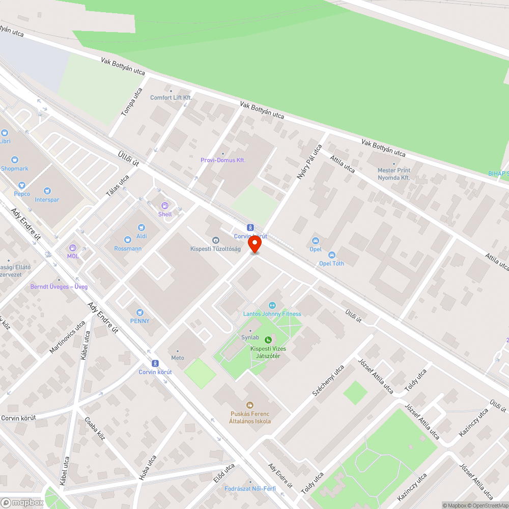 1191 Corvin Krt; letörött faág bejelentés helye