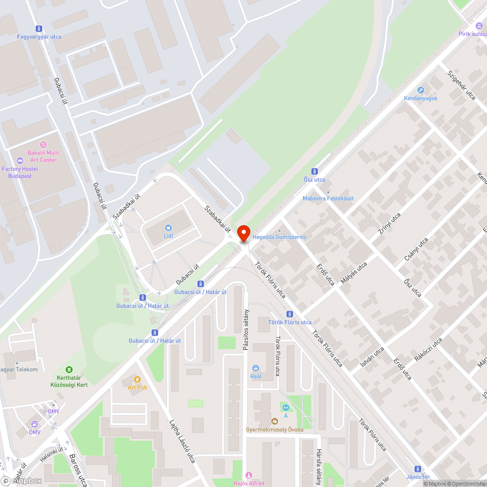 Magas sínek, aszfalt süllyedt bejelentés helye