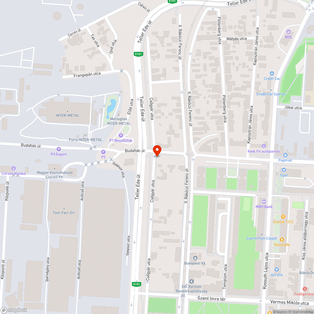 Szemtkupac a Csőgyár utcában bejelentés helye