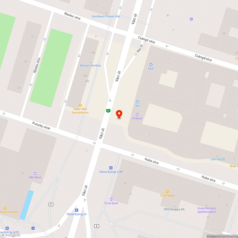 Váci út - Huba utca feltúrt járda bejelentés helye