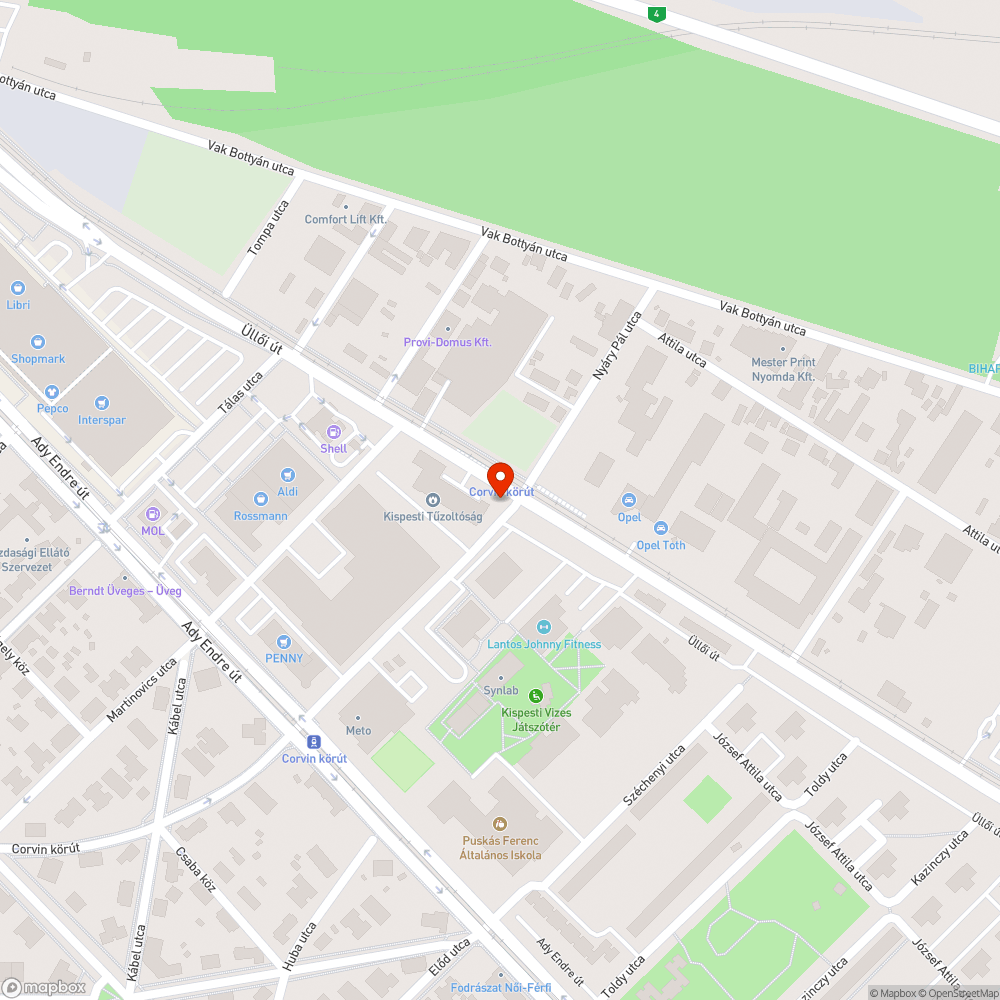 kátyú a Corvin Krt / Üllői út kereszteszteződésében bejelentés helye