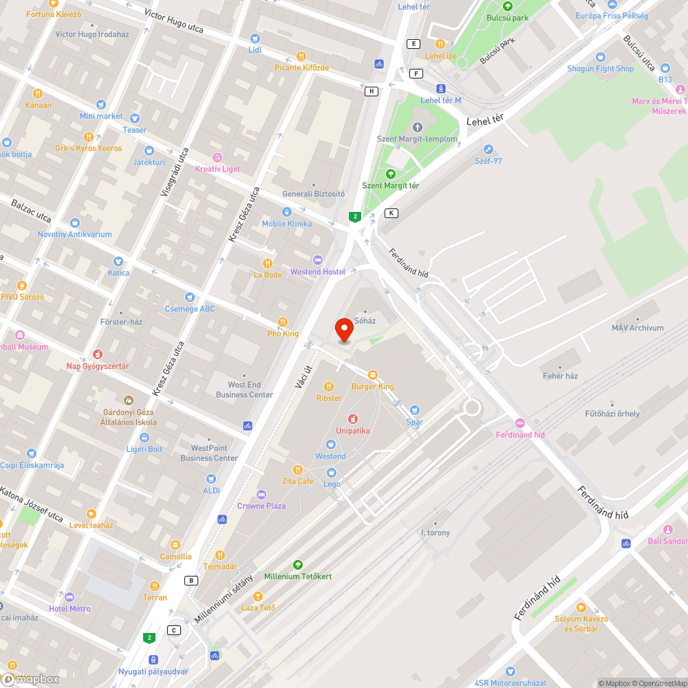 Kevés kerékpártároló a Westend hátsó bejáratánál bejelentés helye