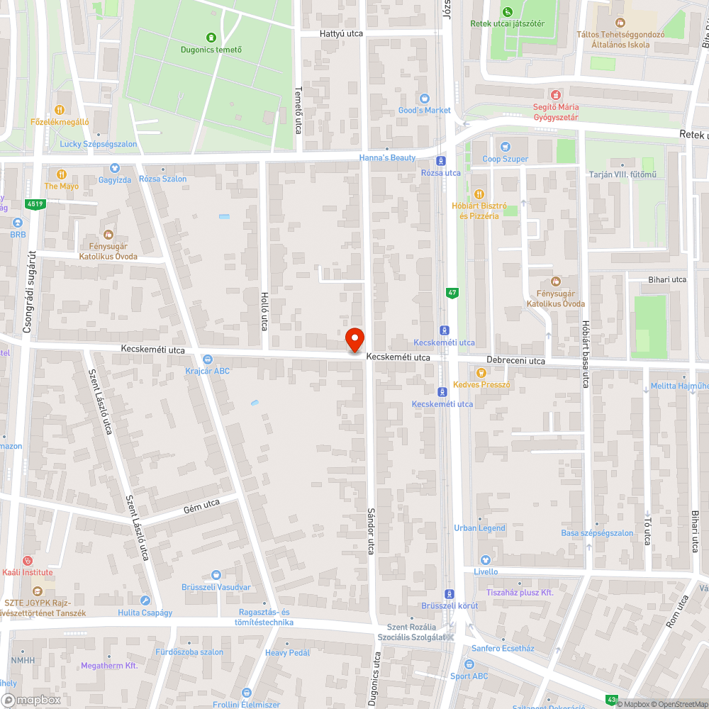 Kiégett közvilágítás a Kecskeméti utcában bejelentés helye