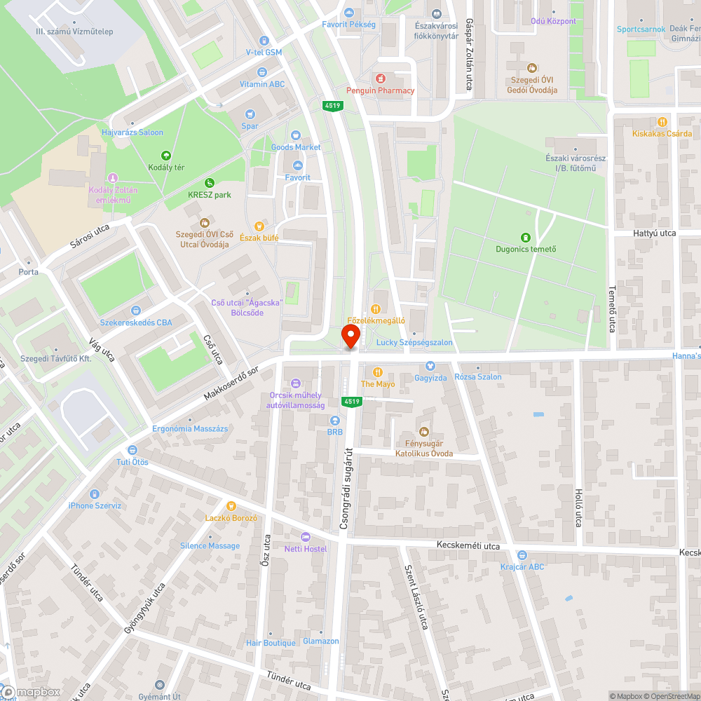 Megkopott-megsüllyedt csatorna fedlap - Csongrádi sgt. és Makkoserdő sor kereszteződése bejelentés helye