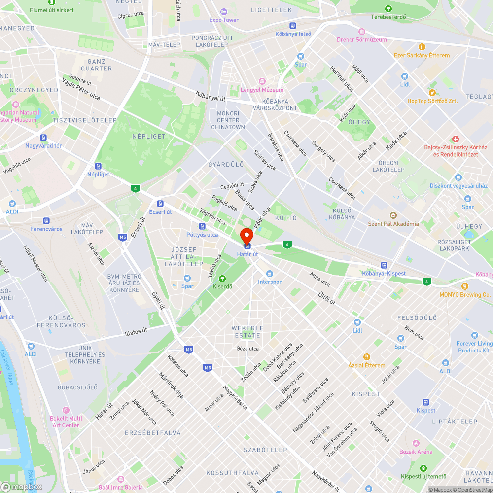 Kőér utcai kátyú bejelentés helye