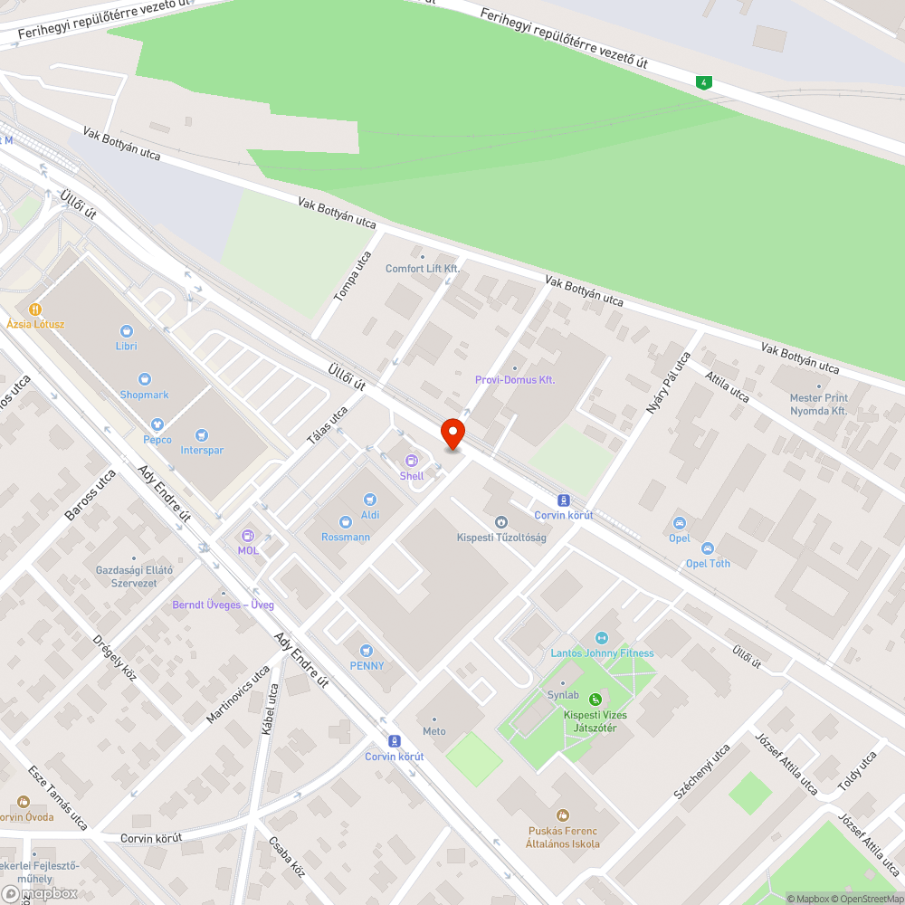 Sufni művek gyártotta oszlopocska az Üllői út mentén bejelentés helye