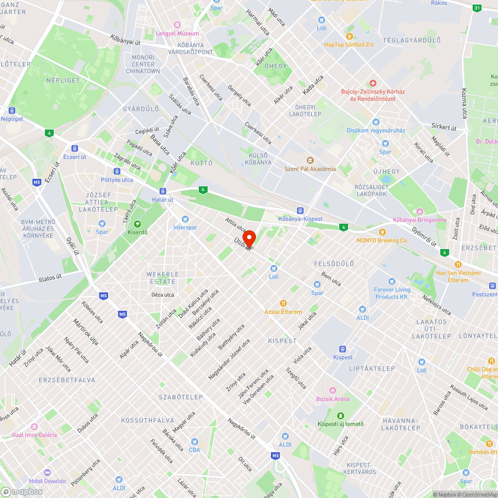 Sérült, elhajlott, rozsdás vaskorlát az Üllői út mentén bejelentés helye