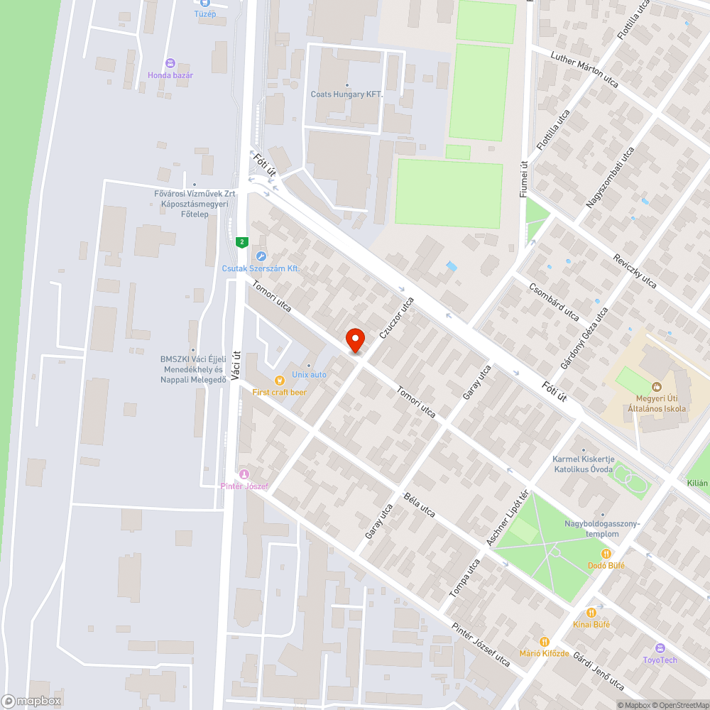 Tomori utca kátyú bejelentés helye