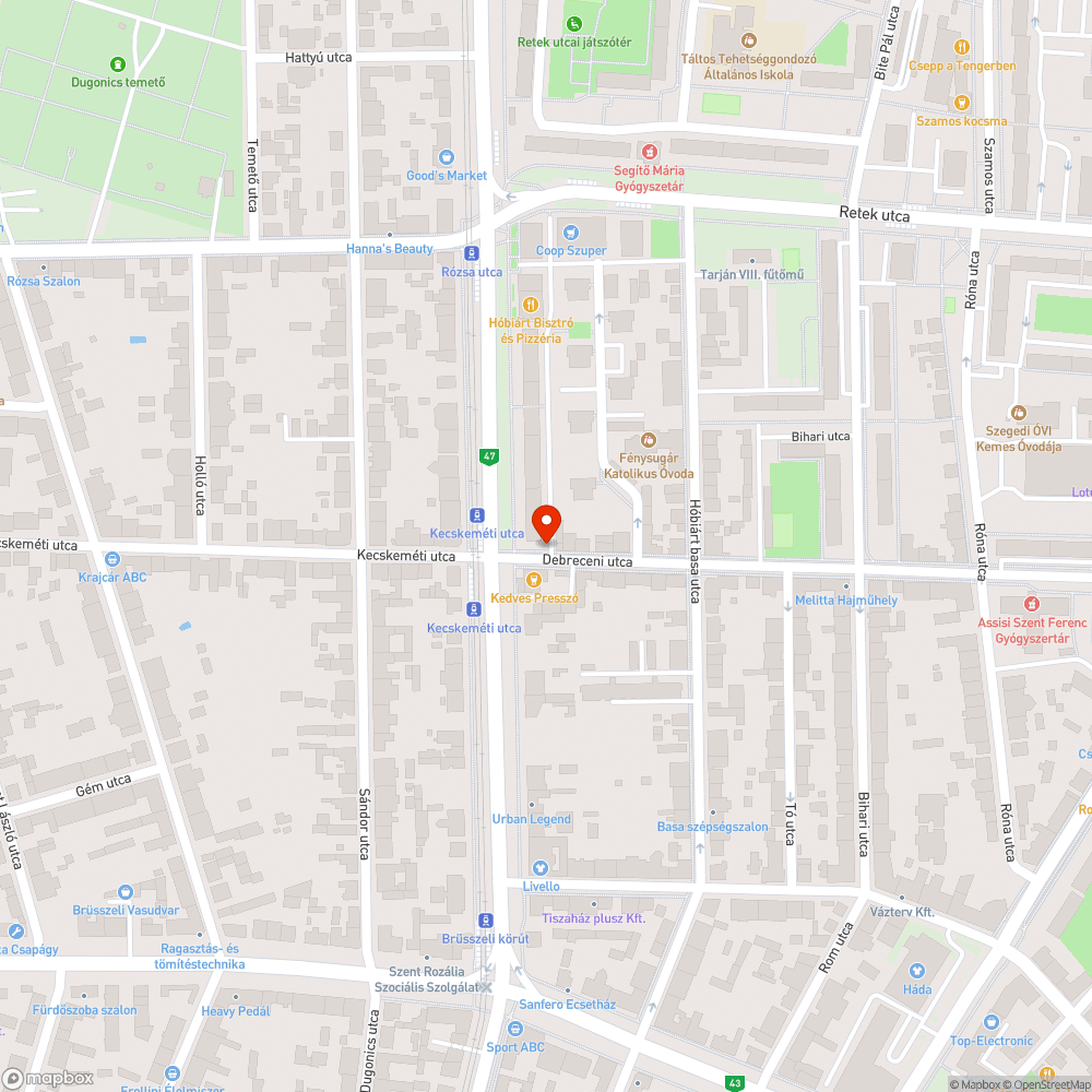 Megdőlt tábla - Debreceni utca 35. bejelentés helye