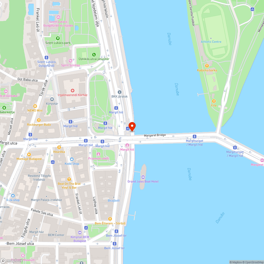 Balesetveszélyes kerékpárút a Margit hídon bejelentés helye