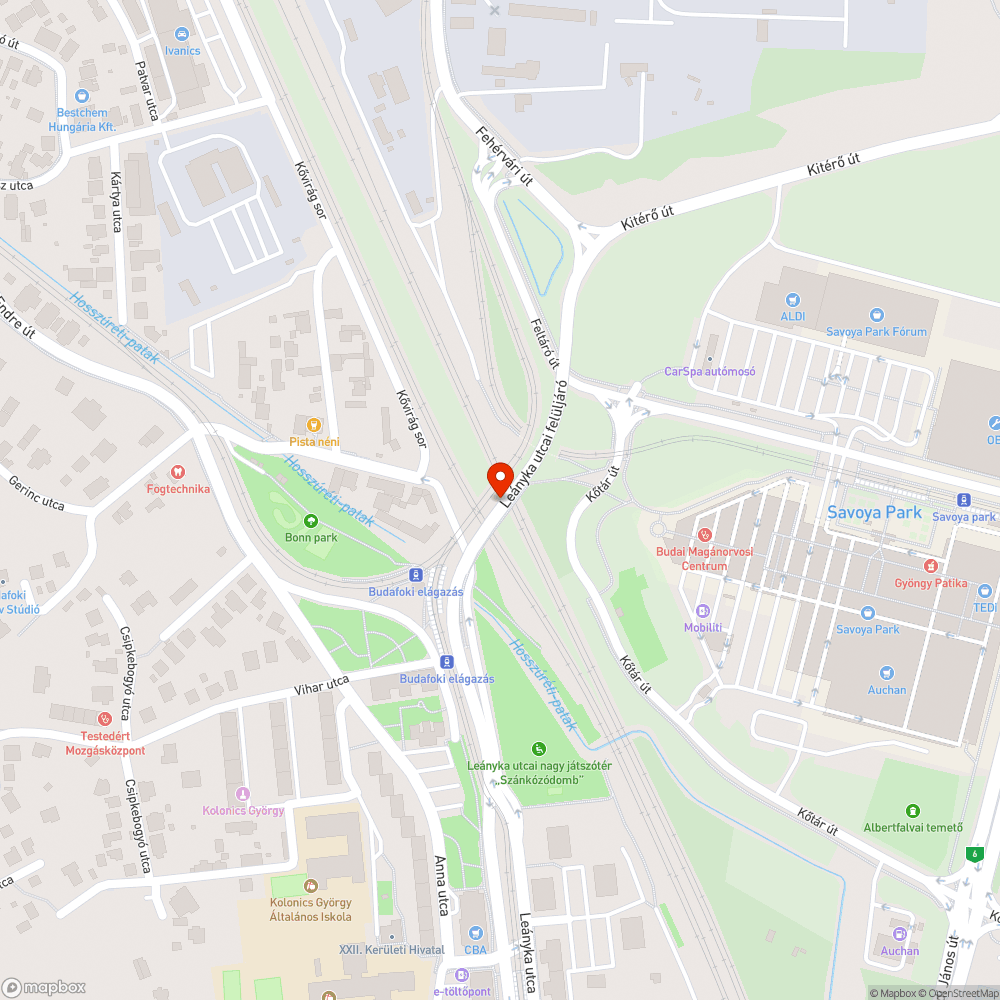 Leányka utcai felüljáró kátyú bejelentés helye