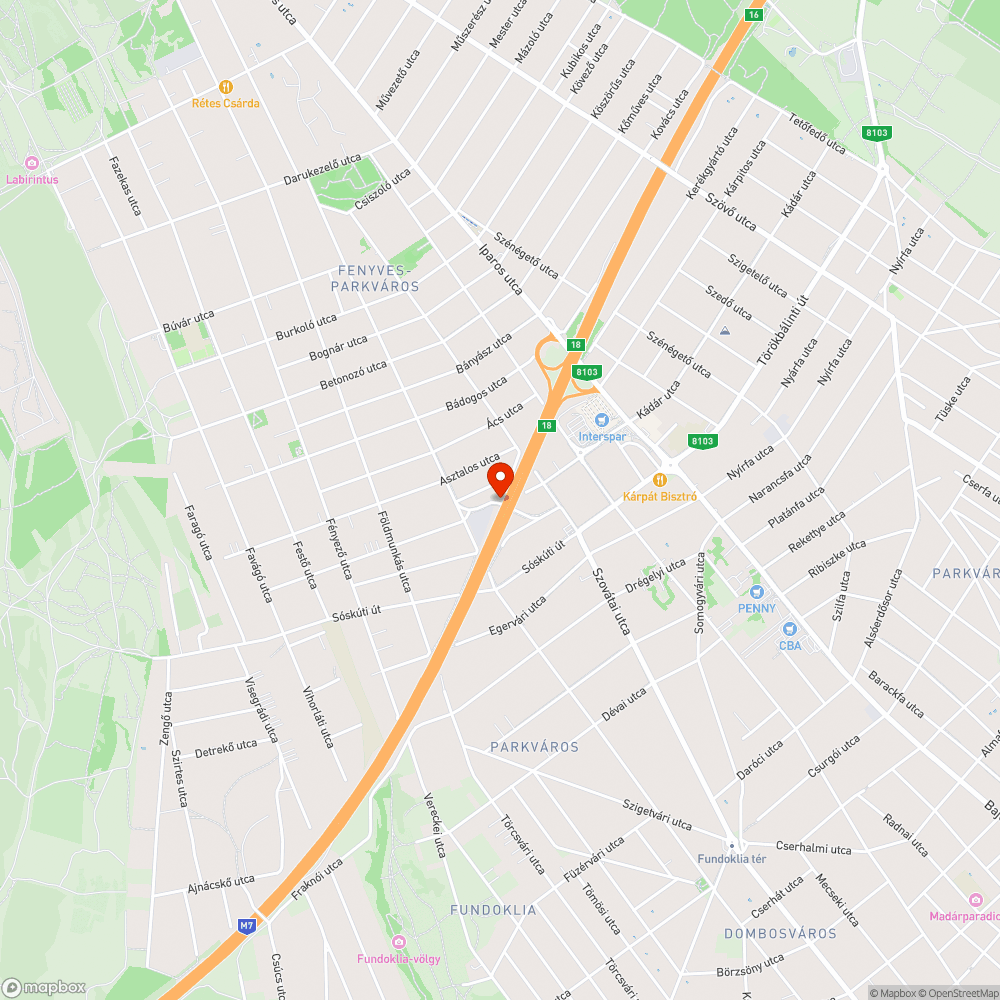 Érd, Aszfaltozó utcai M7-es aluljáró világítása bejelentés helye