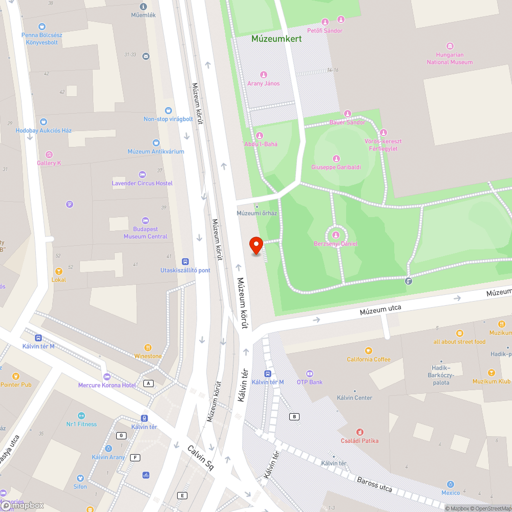 Kálvin tér - Múzeum u. graffitis szekrények és oszlopok bejelentés helye