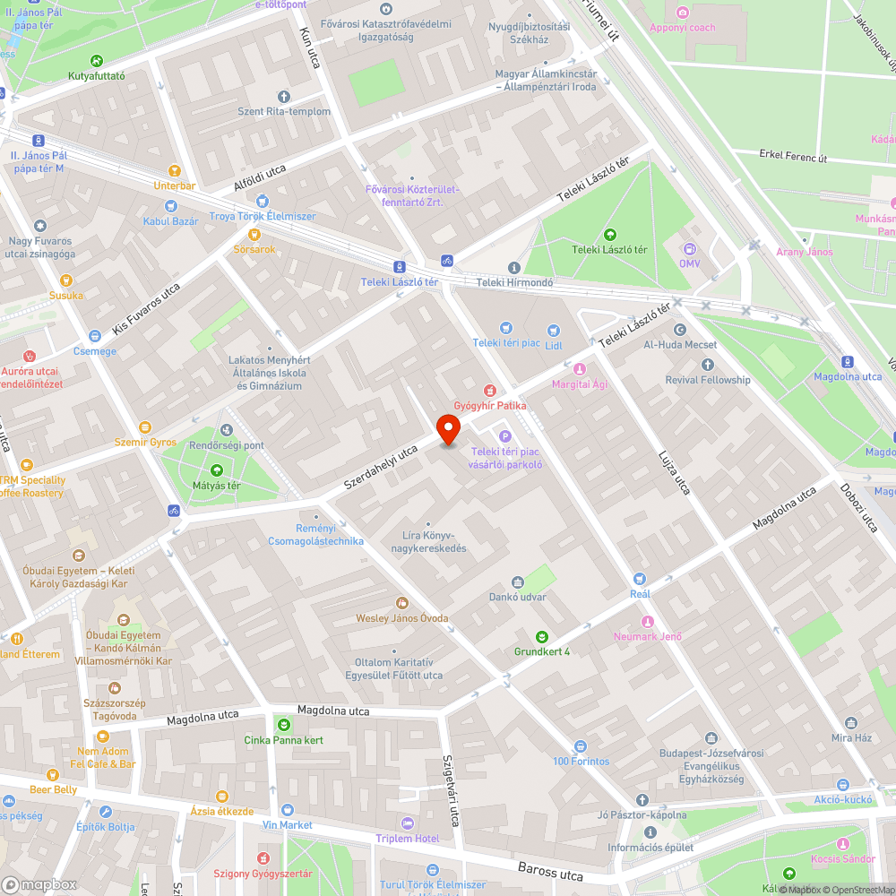 Szerdahelyi utca szemetes + nagy mennyiségű zöldhulladék bejelentés helye