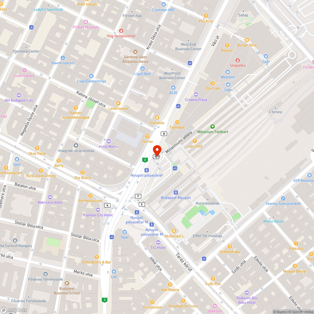 Útburkolati jel hiánya (Westend) bejelentés helye