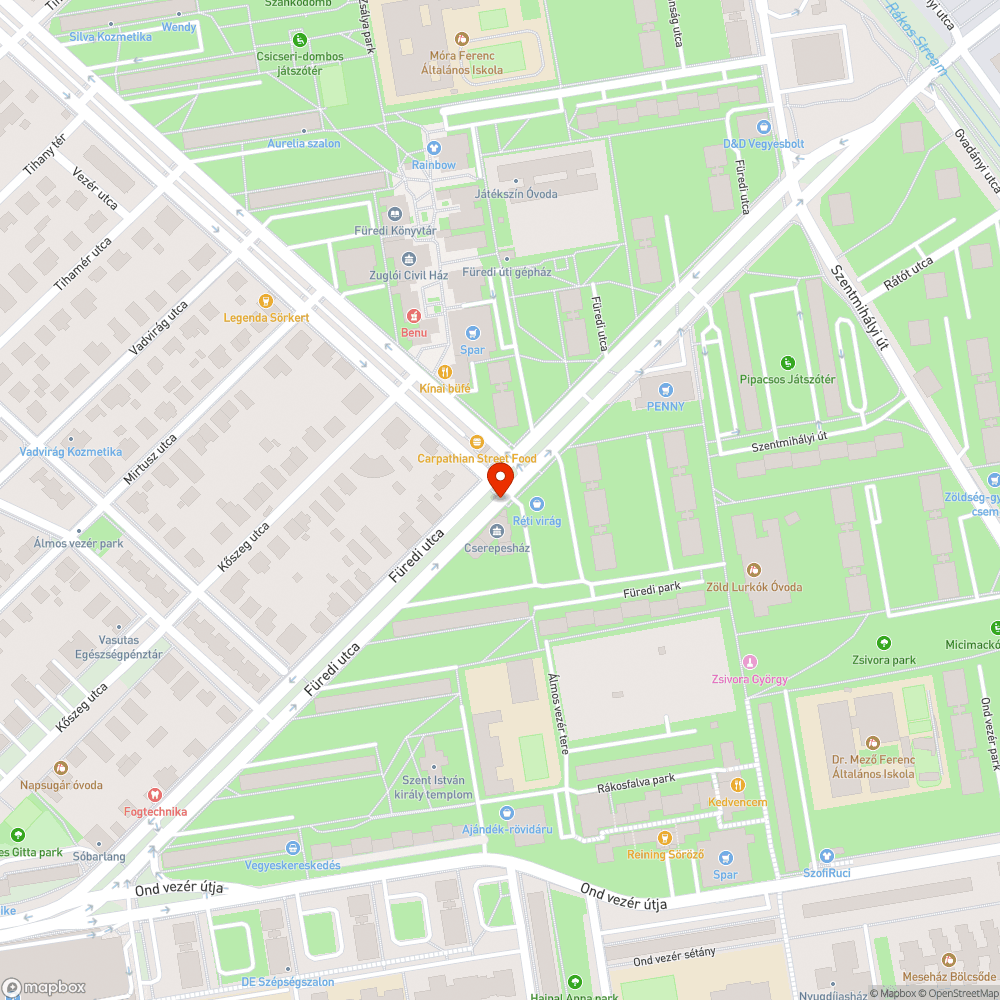 Nem működik a gyalogos lámpa: XIV. ker Füredi-Vezér sarok bejelentés helye