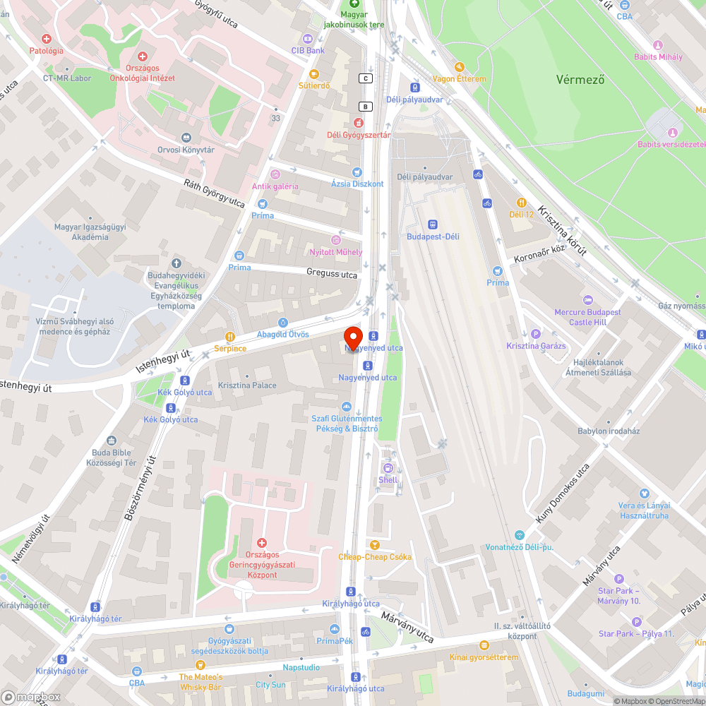 Alkotás u. 15 előtti kátyú bejelentés helye