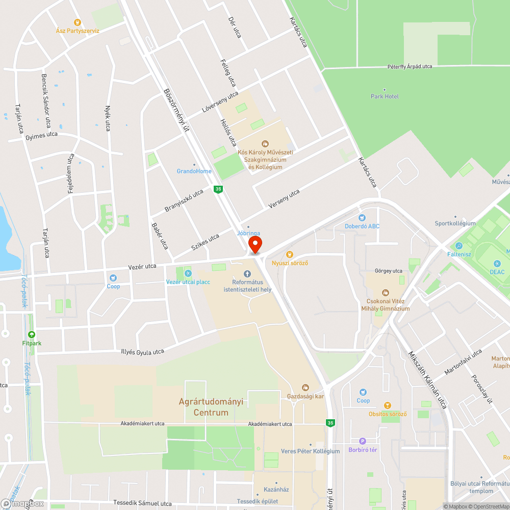 4032 Debrecen, Vezér utca, Böszörményi út kereszteződésnél, a Vezér utca zebra előtt kátyú! bejelentés helye