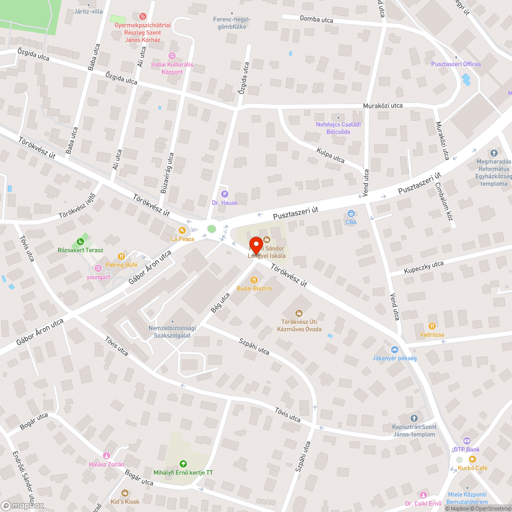 Kátyúk a Törökvész út és a Bég utca kereszteződésénél bejelentés helye