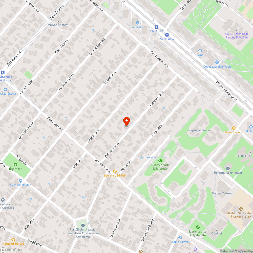 Petrence u. 75. előtti járda bejelentés helye