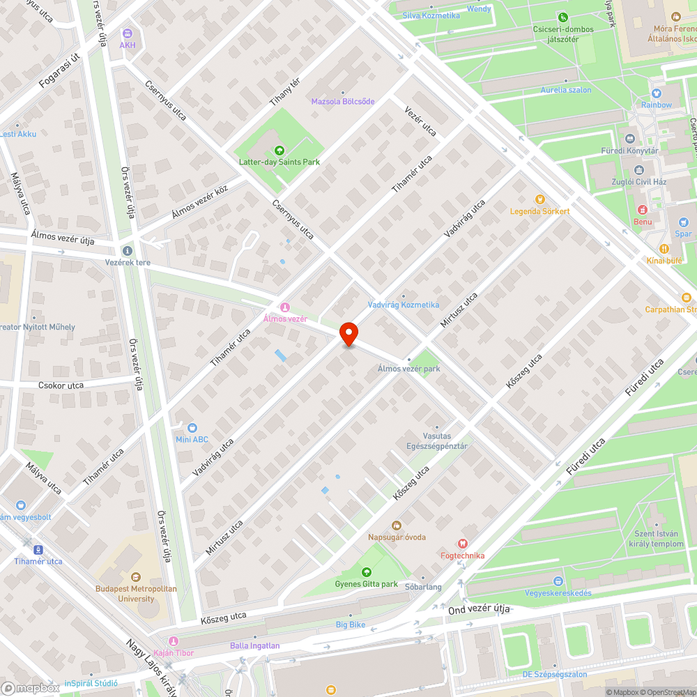 Kátyúk az Álmos vezér útja 20., 22., 31. házak előtt valamint a Vezérek terénél bejelentés helye