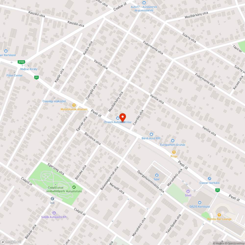 Mezőtárkány utcai gépkocsi bejelentés helye