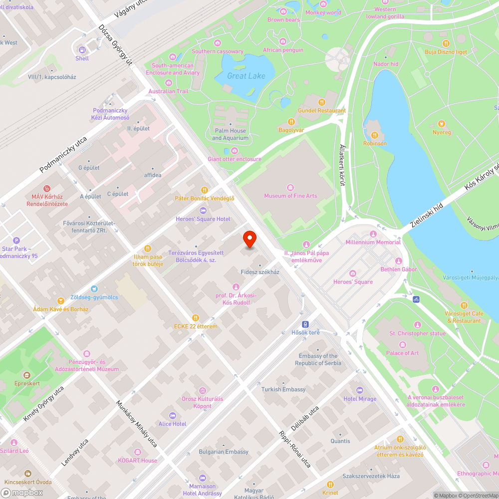 Dózsa György út 100. kandeláber bejelentés helye