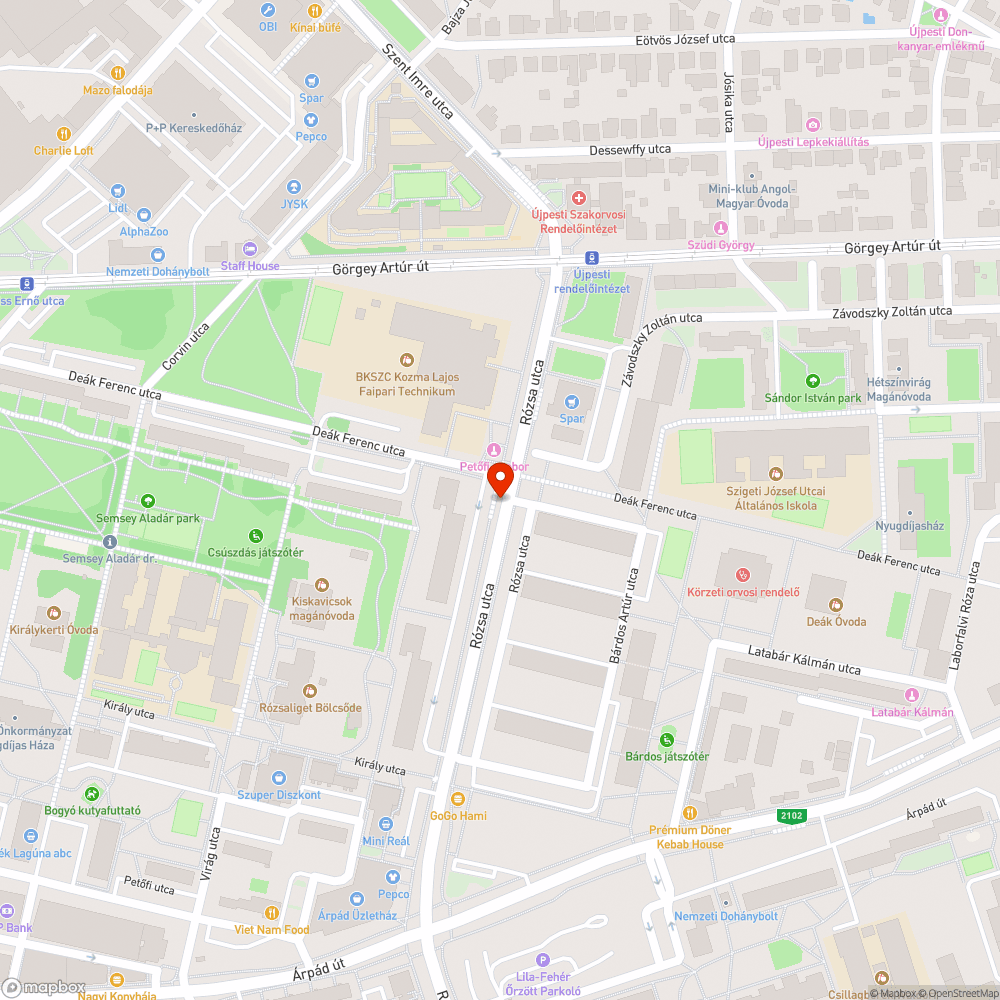 Deák Ferenc utca / Rózsa utca szemettároló elhelyezése bejelentés helye