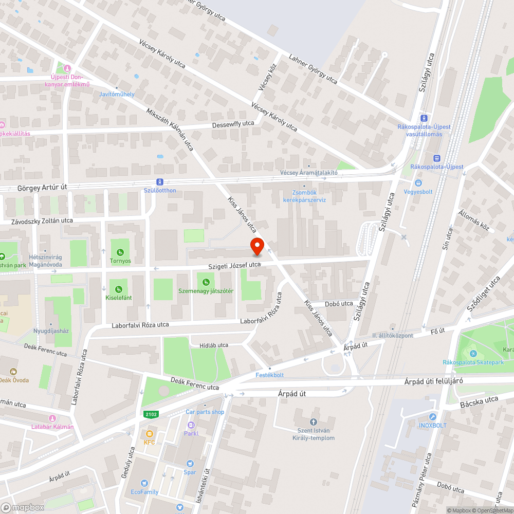 Beszakadt úttest (lakó-pihenő övezetben) bejelentés helye