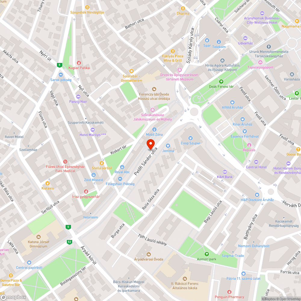 Nem működő közvilágítás a Petőfi Sándor utcán bejelentés helye