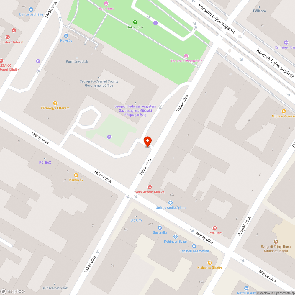 Botlásveszélyes oszlopcsonk - Rákóczi tér, Tábor utca felől bejelentés helye