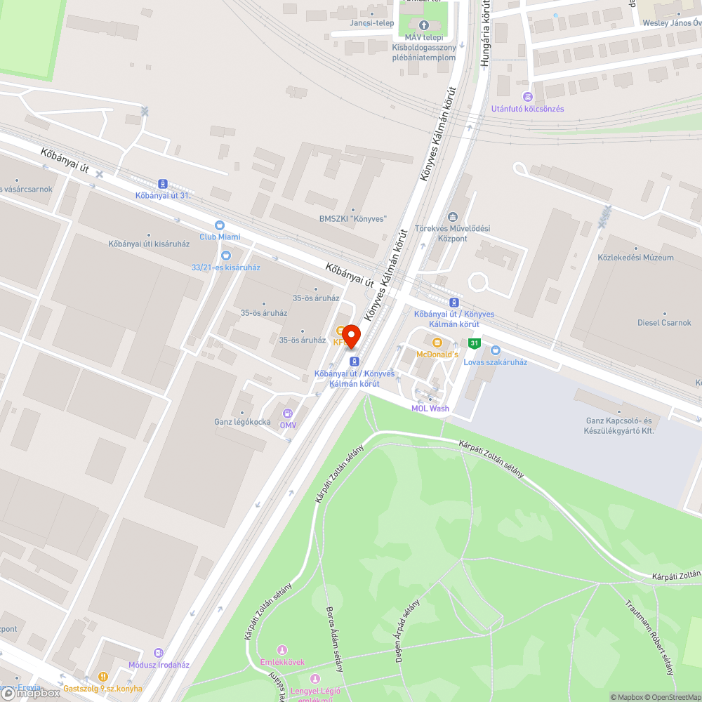 Kőbányai út, Könyves Kálmán körút villamosmegállóban nem működő kuka bejelentés helye