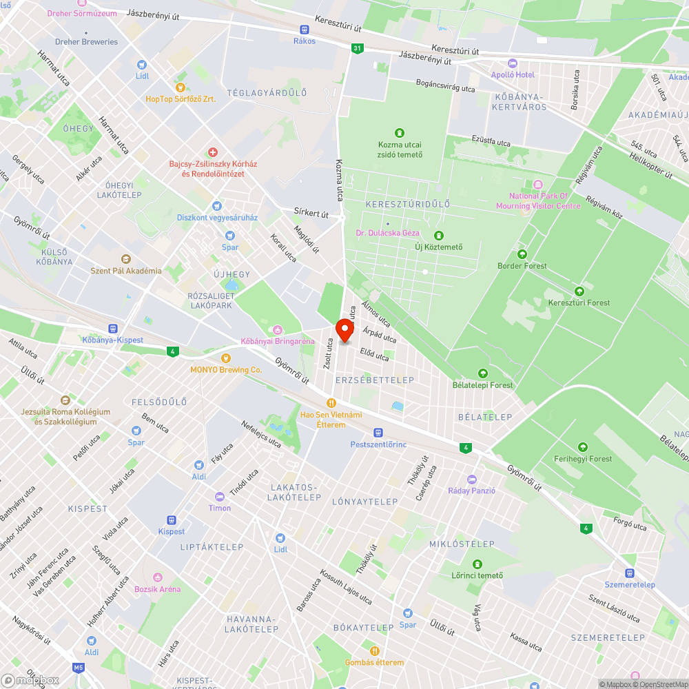 Előd utcai kátyú bejelentés helye
